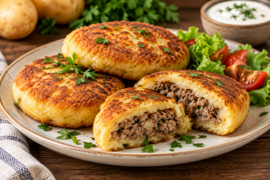 Картофельные зразы с мясом: внутри сочная начинка, а снаружи румяная корочка