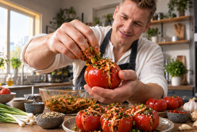 Режу помидоры крест-накрест и "фарширую" луком — через 24 часа закуска вкуснее кимчи: шеф дал рецепт