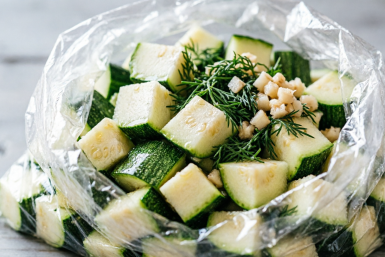 Складываю кабачки в пакет - и вкуснющая закуска готова: даже посуду не пачкаю