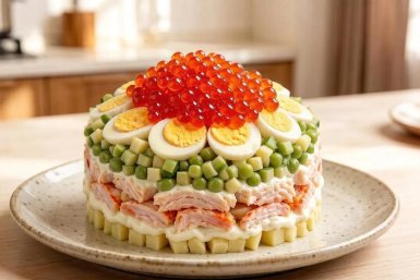 "Оливье" не любит колбасу, огурцы и морковь: режу салат с крабом, как Высоцкая - хит новогоднего стола