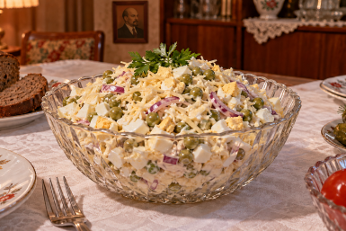 Без колбасы и мазика, но вкус как в СССР: салат "Чайка" готовили из того, что было - а любили больше "Оливье"